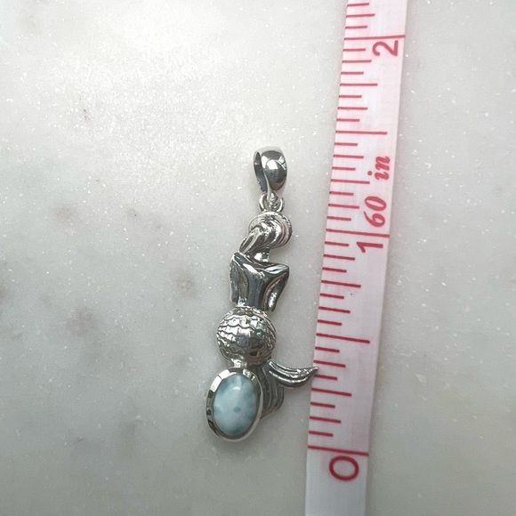 .925 Sterling Silver Natural Larimar Mermaid Silhouette Becklace - Picture 16 of 16